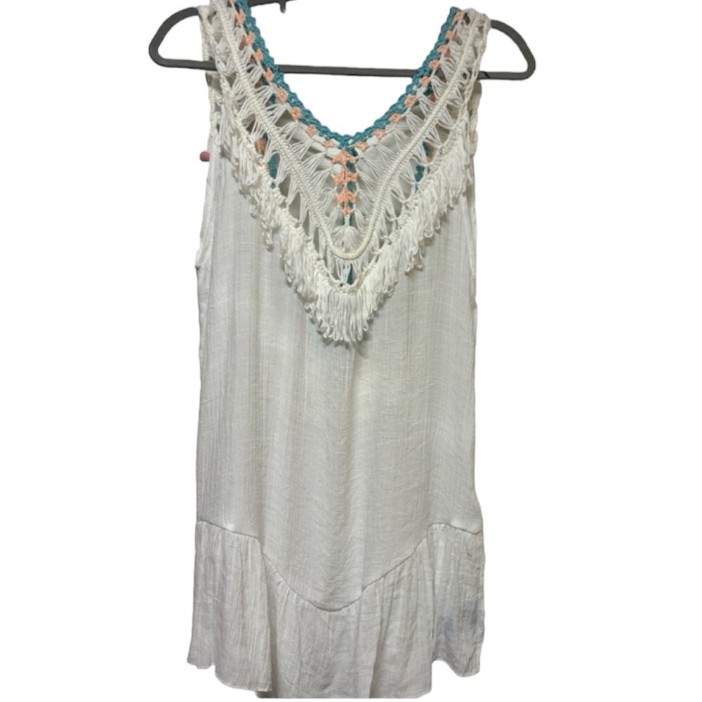 Cupshe Woman’s Swim Coverup Fringe Crochet Pool Beach Pom Pom White OS